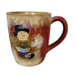 Vintage Ceramic Snowman Coffee Mug Rocking Horse Pottery‎